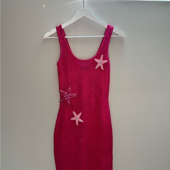 New White Fox Gen Z Love Sequin Starfish Knit Mini Dress Pink Size S - Picture 2 of 9